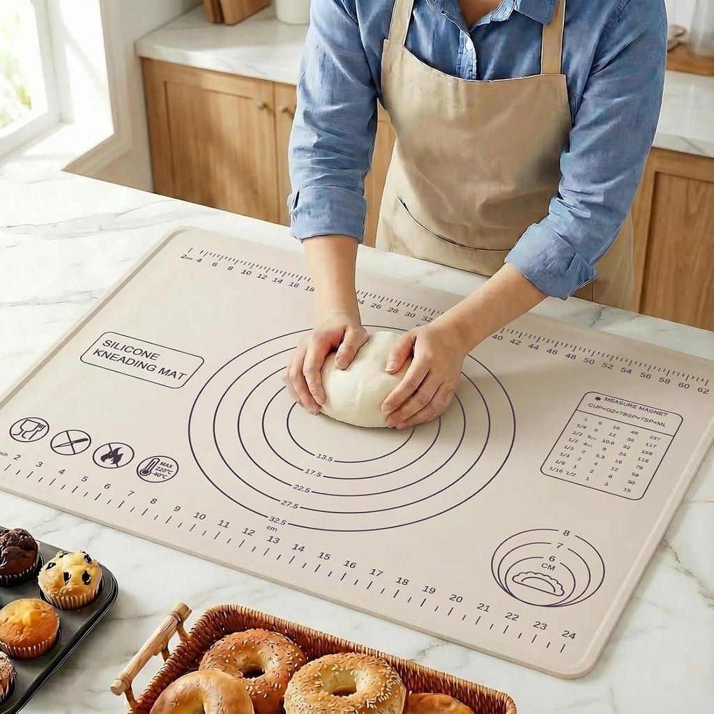 Skiennix Silicone Pastry Mat - Extra Thick Non-Stick Baking Mat with Measurements | 28" x 20" (Beige)
