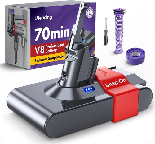 Dyson V8 Battery - 70 Minutes Exclusive Swappable Power | Includes 2 Filters for Animal/Absolute/Motorhead/Fluffy
