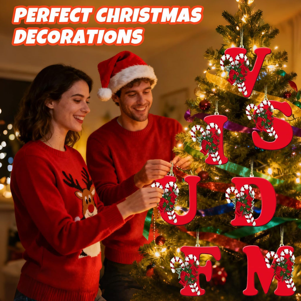 Skiennix 26 Letter Christmas Tree Ornaments - Personalized Hanging Alphabet Pendant | DIY Craft Gift (A)