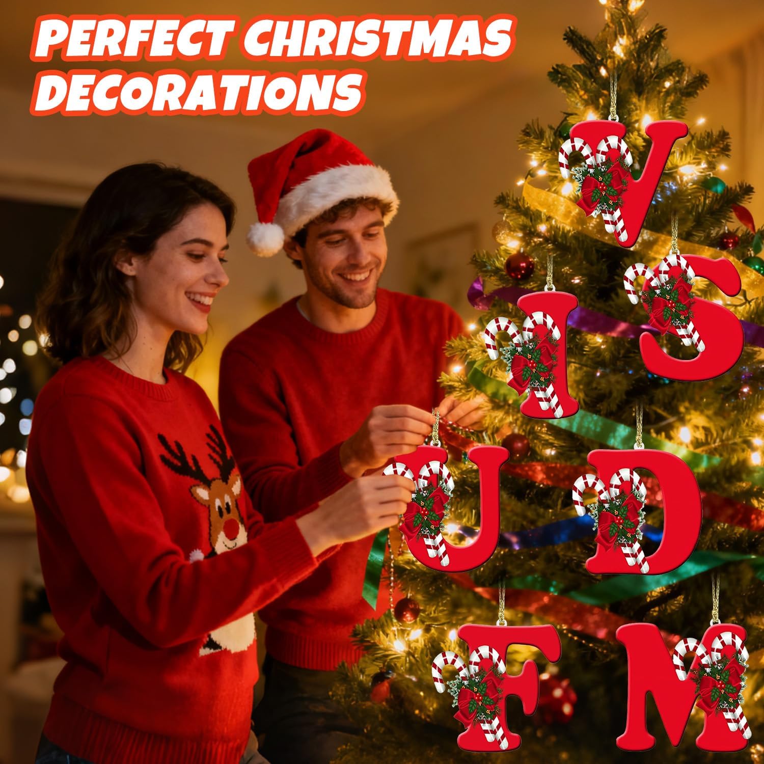 Skiennix 26 Letter Christmas Tree Ornaments - Personalized Hanging Alphabet Pendant | DIY Craft Gift (A)