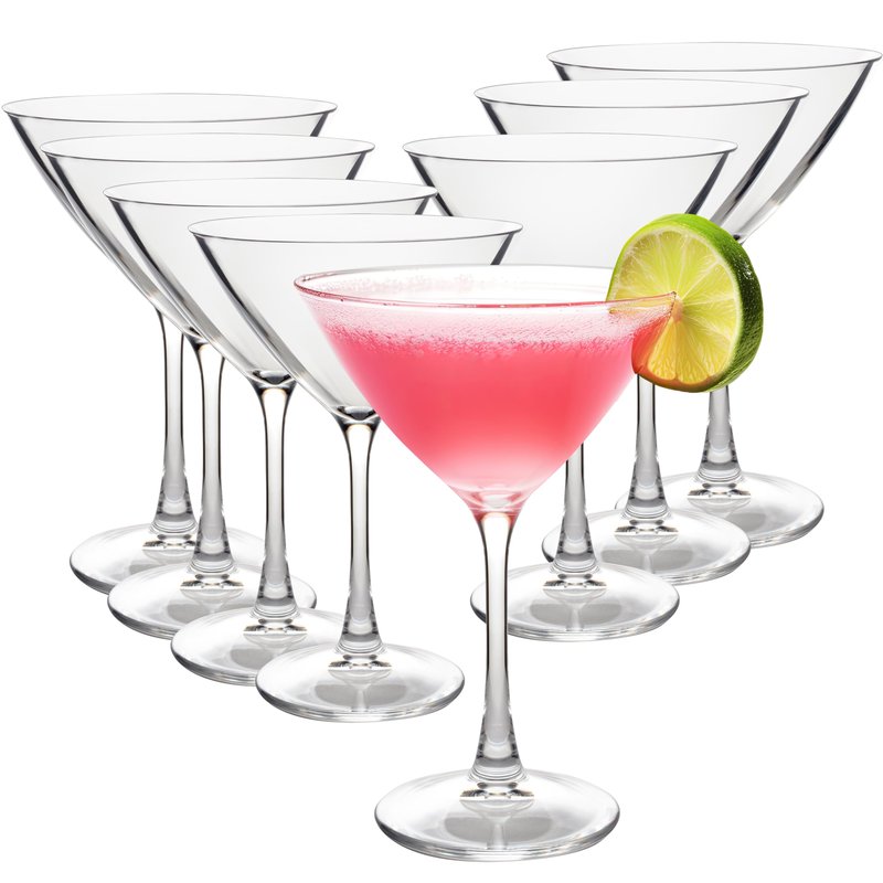 D'Eco Unbreakable Tritan Martini Glasses, 9 oz (Set of 8) - Crystal-Clear, BPA-Free Glasses for Espressos & Dirty Martinis - Cocktail Glasses for Entertaining & Parties - Wedding & Housewarming Gift