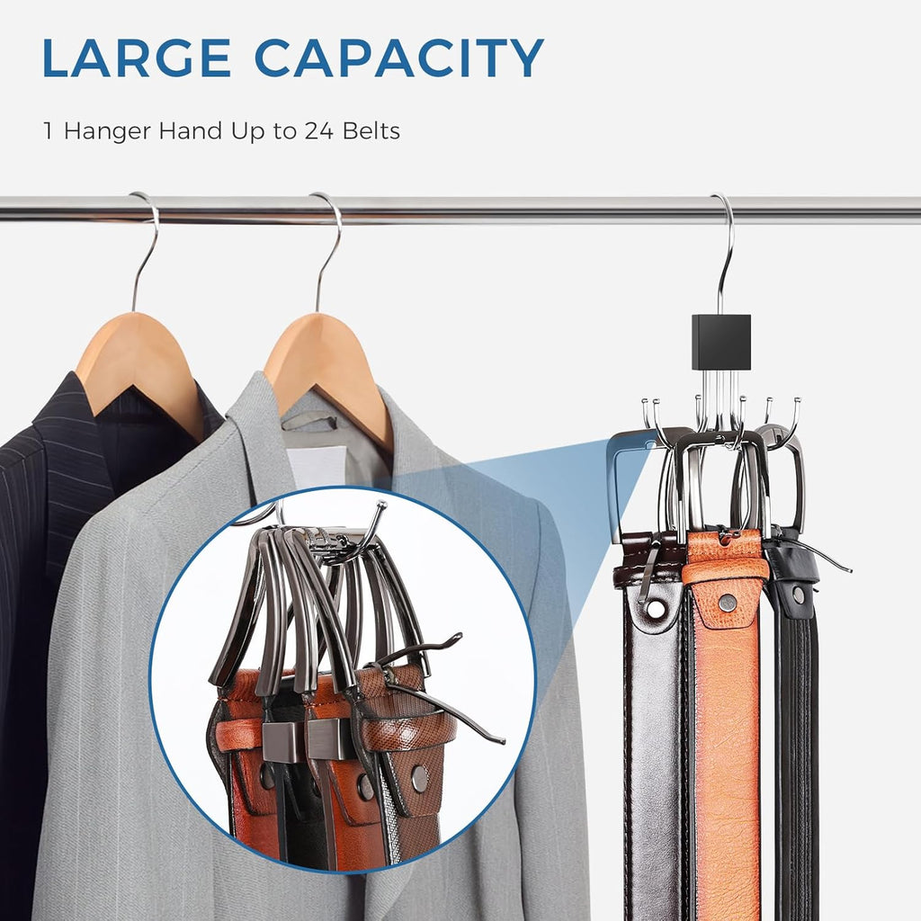 Skiennix Belt Hanger - 360° Rotatable Closet Organizer for Up to 24 Belts | Space-Saving Storage Solution (3 Pcs)