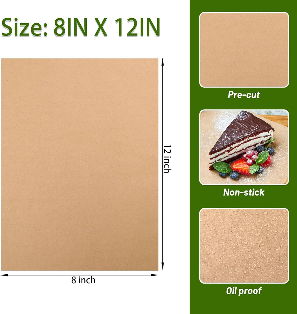 WMKGG Parchment Paper Sheets - 190 PCS Non-Stick Precut Baking Sheets | 8x12 Inches for Grilling, Air Frying & More