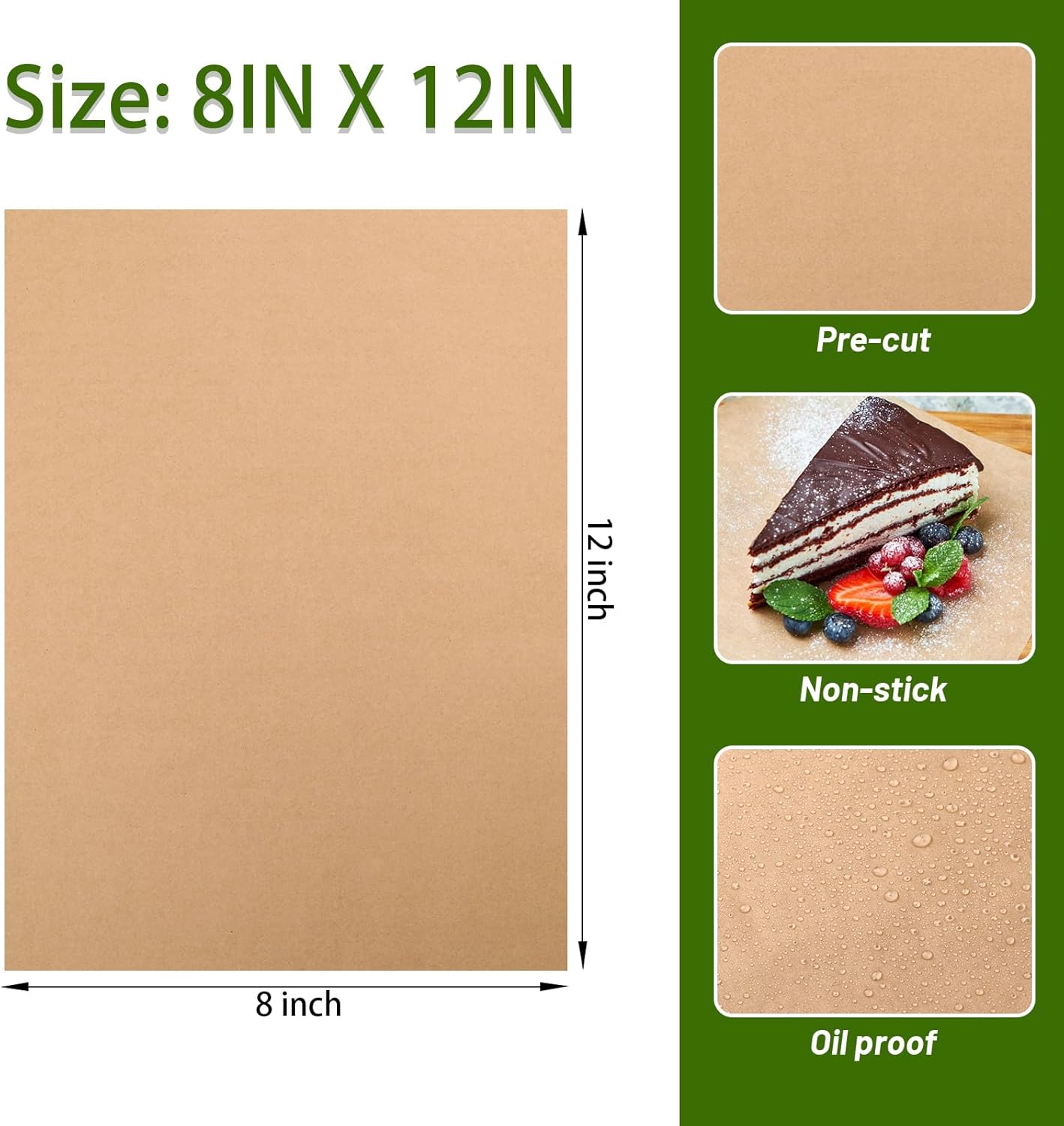 WMKGG Parchment Paper Sheets - 190 PCS Non-Stick Precut Baking Sheets | 8x12 Inches for Grilling, Air Frying & More