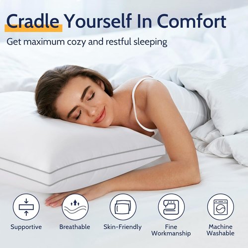ROUMEA King Size Bed Pillows Set of 4, Pillows for Sleeping 4 Pack, Supportive King Pillows with Soft Down Alternative for Back Stomach Side Sleepers, Machine Washable