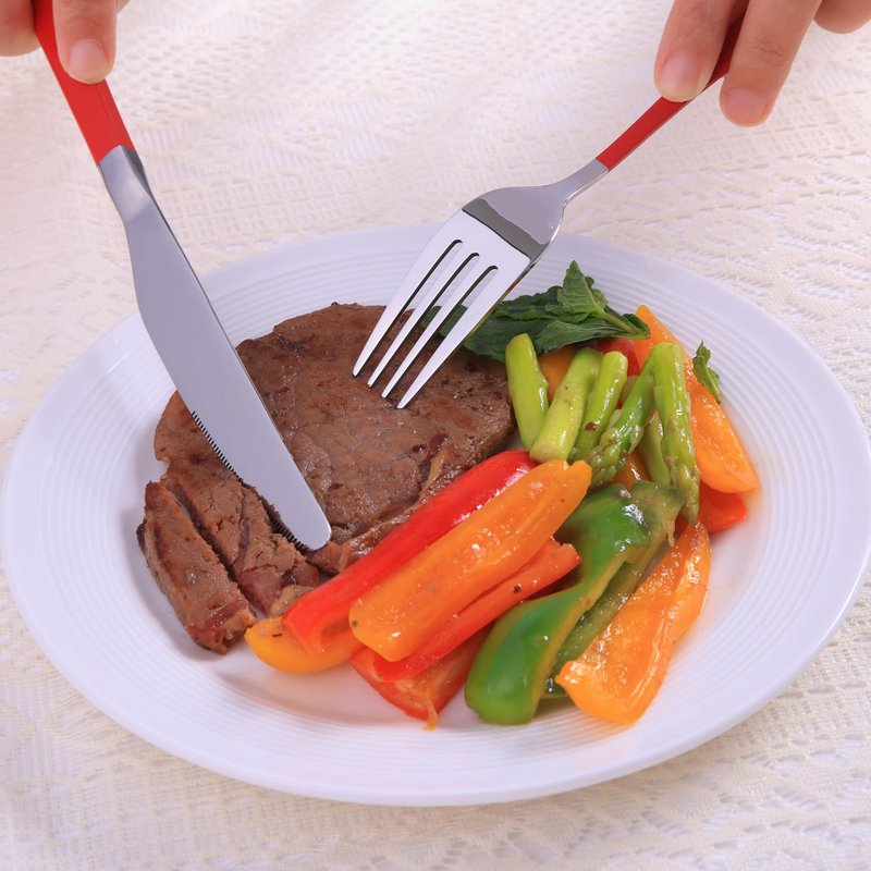 20-Piece Silverware Set Stainless Steel Flatware with Dual-Tone Handles Service for 4 Dinner Knives, Forks & Spoons Mirror Finish Dishwasher Safe (Red)