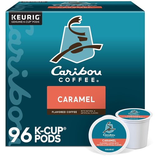 Caribou Coffee Caramel Flavored Medium Roast K-Cup Pods - 96 Count Box (Pack of 4)