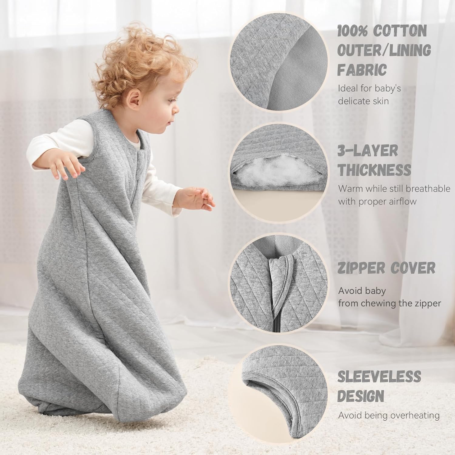 Yoofoss Baby Sleep Sack - 100% Organic Cotton Wearable Blanket for Infants 0-6 Months | TOG 2.5, 2-Way Zipper