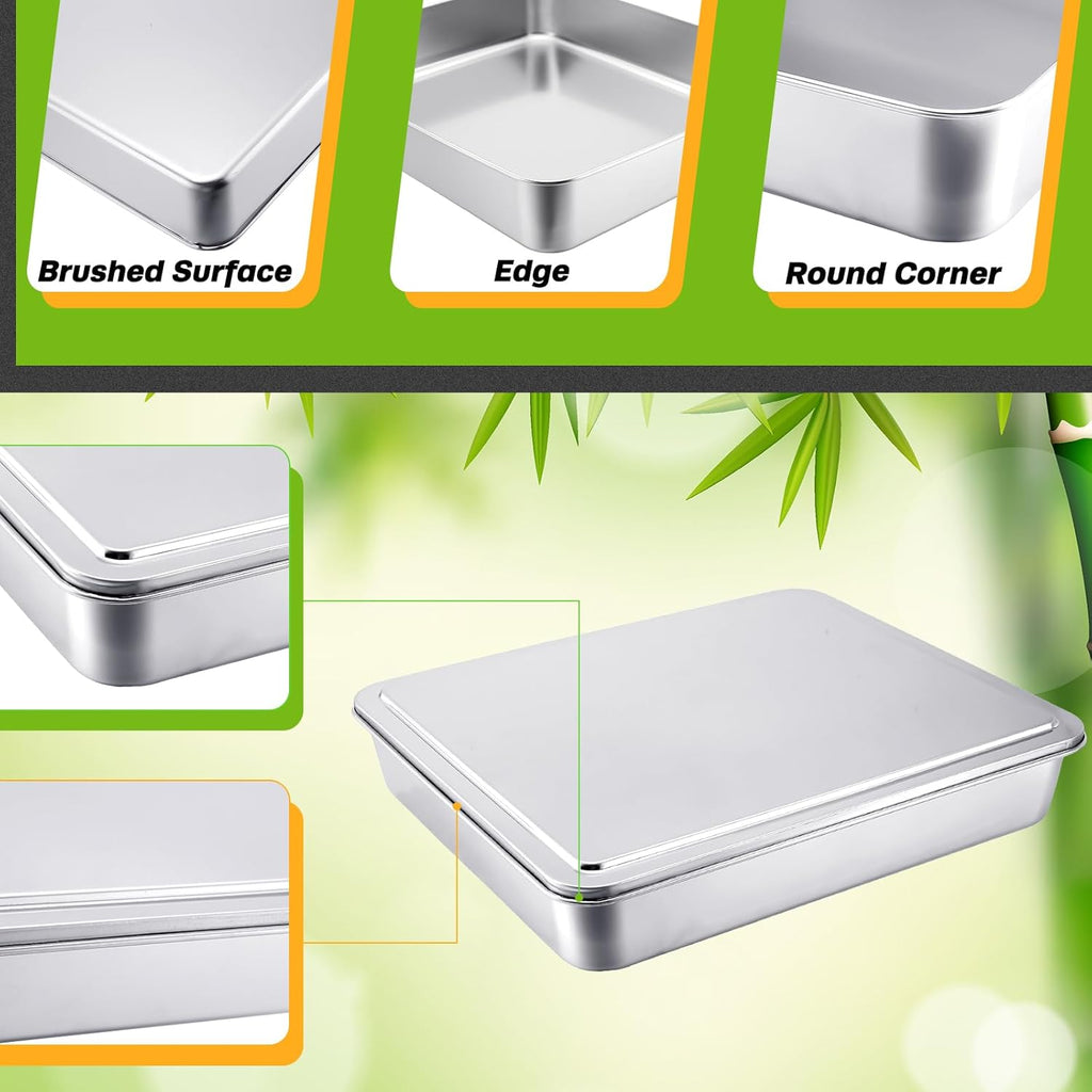 Tioncy Stainless Steel Cake Pan Set - 3 Rectangular Baking Pans with Lids | 13, 11, 9 Inch for Versatile Baking