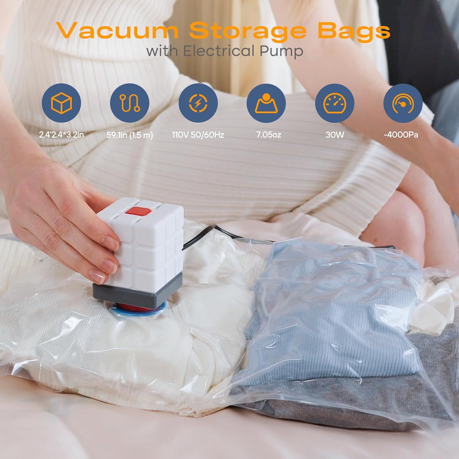 Vacbird Vacuum Seal Bags - 22 Pack Space Saver Storage Bags with Electric Pump for Clothes & Comforters