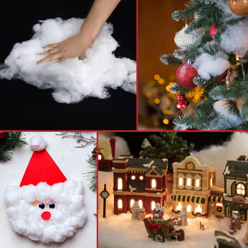 Skiennix Christmas Fake Snow Decoration - 7.05 Oz Fluffy Artificial Snow Cotton for Indoor Decor | Flame Resistant Winter Blanket