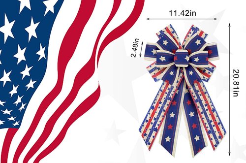 Large Patriotic Wreath Bow - American Flag Burlap Design | Perfect for 4th of July & Labor Day Decor