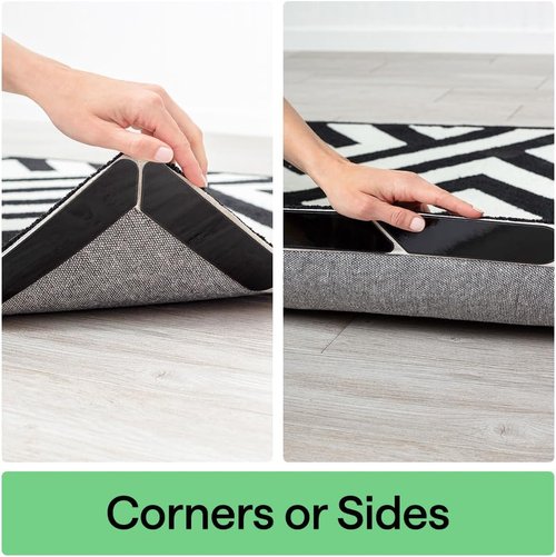 GORILLA GRIP Rug Gripper Pads - 12 Reusable Double-Sided Stickers for Secure Carpet Placement | Renter-Friendly Solution for Hardwood, Tile & Laminate Floors