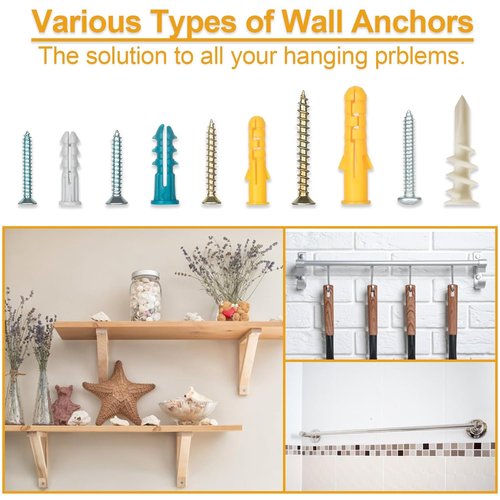 KURUI Drywall Anchors Kit - 350Pcs Assortment for Sheetrock & Concrete | 5 Sizes for Picture Hanging