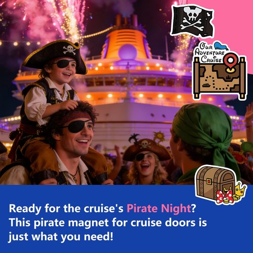 10 Pack Pirate Night Magnetic Cruise Door Decorations – Captain Mouse & Ears Magnets for DCL & Other Ships, Funny Stateroom Door Sign Set