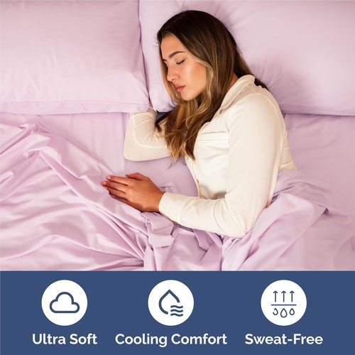 Comfy Breathable Cooling Bed Sheets Set by [Brand Name] - Luxury 4 Piece Full Size Sheet Set - Soft, Wrinkle-Free, Deep Pockets - Light Pink