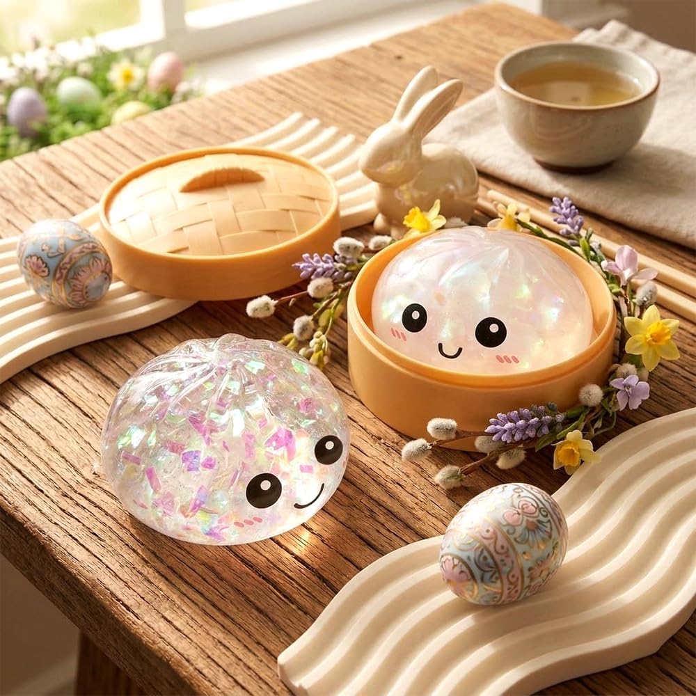 Skiennix Shimmering Dumpling Squishies - Colorful Stress Relief Fidget Balls | 4-Pack Red