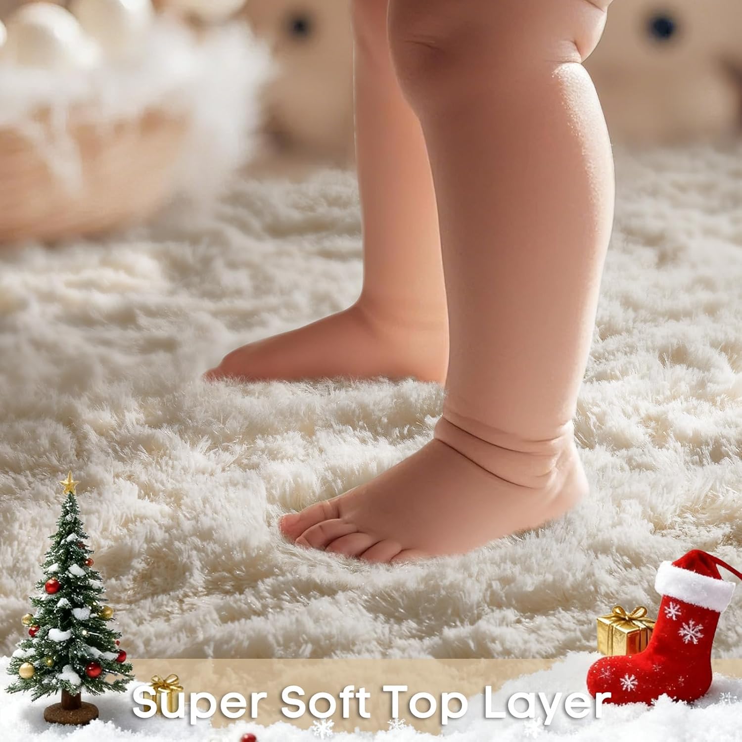 Ophanie Runner Rug - Non-Slip Fluffy Soft Carpet for Hallway | 2x5 Ivory Shaggy Design for Kids & Nursery