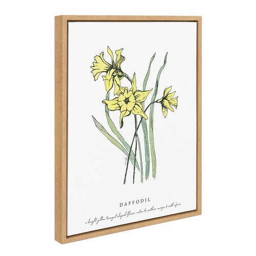 Kate and Laurel Sylvie Spring Daffodil Framed Canvas Wall Art by Statement Goods; 18x24 Natural; Decorative Floral Wall Art