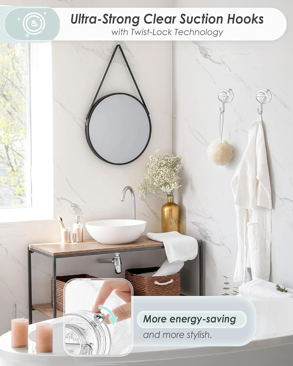Upgrade Suction Cup Hooks by [Brand Name] - Heavy Duty Clear Towel Hooks for Bathroom | 4 Pack