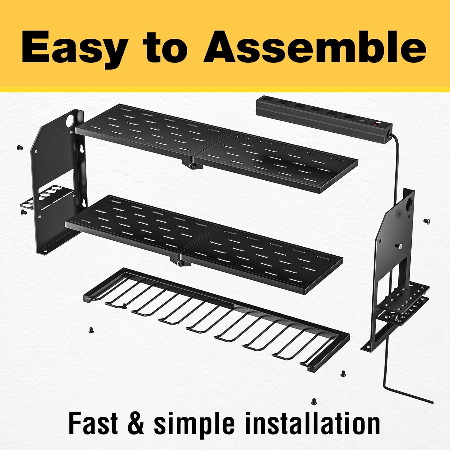 YYR Power Tool Organizer - Wall-Mounted Charging Station for Cordless Drills & Batteries | Black Storage Rack