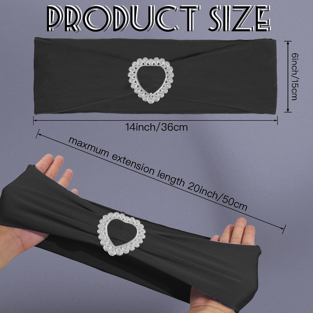 Skiennix Spandex Stretch Black Chair Sashes - Universal Elastic Covers with Buckle Slider for Events