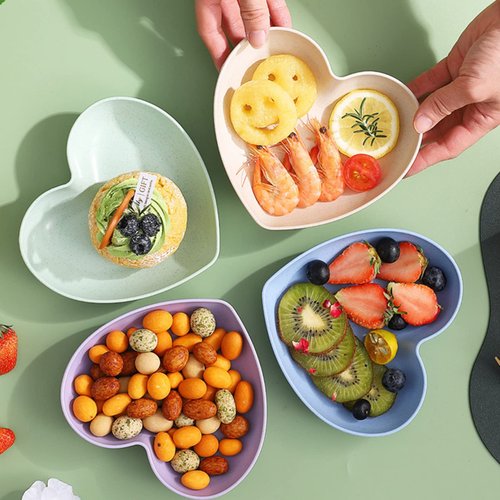 INCAUCA 5 Pack 6 Inch Heart Shape Mini Dipping Sauces Bowls, Unbreakable Wheat Straw Small Snack Dessert Dishes, Salad Plates for Sushi Side Dish Fruit Appetizer Cake, Pink