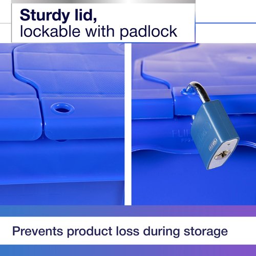 IDL Packaging 14-Gallon Industrial Plastic Tote with Hinged Lids, Blue, Pack of 1 - Heavy-Duty Large 22"L x 15"W x 12"H Container for Warehouses, Garages, and Home Storage