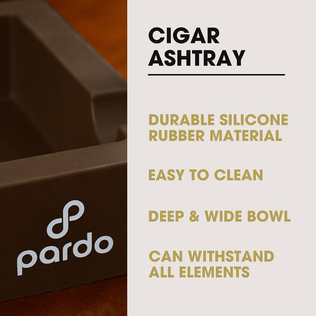 Cigar Ashtrays for Outdoors from Pardo - Silicone Ashtray for Large Ring Gauge Cigars with Built-in 4X Cigar Holder - Unbreakable Cigar Ashtrays for Patio - Brown