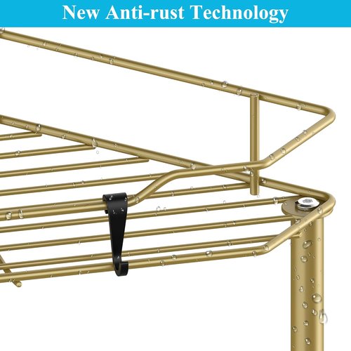 HuggieGems 4-Tier Corner Shower Caddy Organizer - Stylish Gold Bathroom Shelf with Hooks