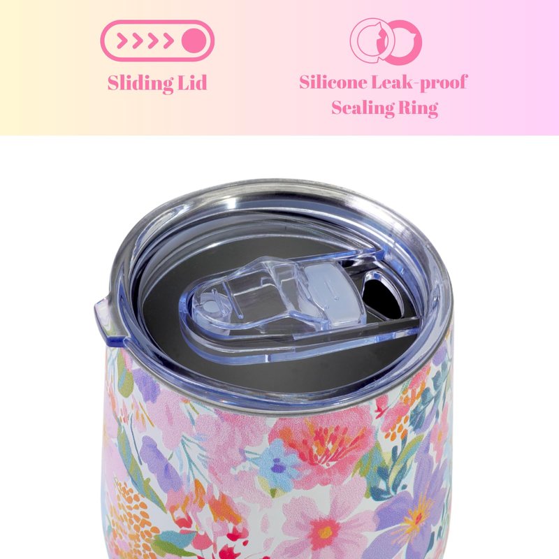 Darleneworld 12oz Vacuum Insulated Wine Tumbler, Stainless Steel Flower Cup with Lid, Womens Birthday Friendship Gifts for Friend Coworkers Teacher Sister Girlfriend Her, Mothers Day Gifts for Mom