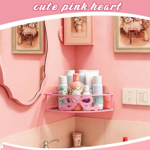Coquette Pink Bow Corner Shower Caddy - No Drilling, 5 Adhesive Hooks | Stylish Bathroom & Kitchen Storage