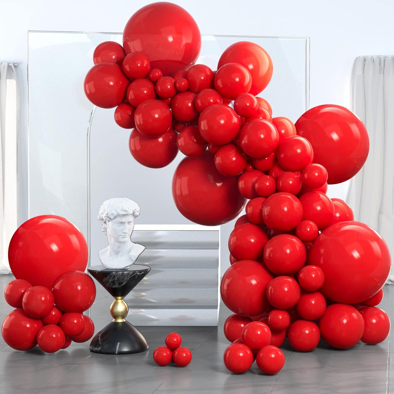 PartyWoo Classic Arch Kit - 280 Balloons in White and Red (18/12/10/5 Inch Sizes)