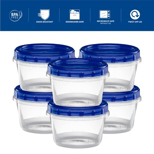 ELEGANT DISPOSABLES Twist Top Deli Containers Food Storage Containers Blue Screw on Lid Reusable Stackable Leakproof Airtight, pack of 10-16 oz containers