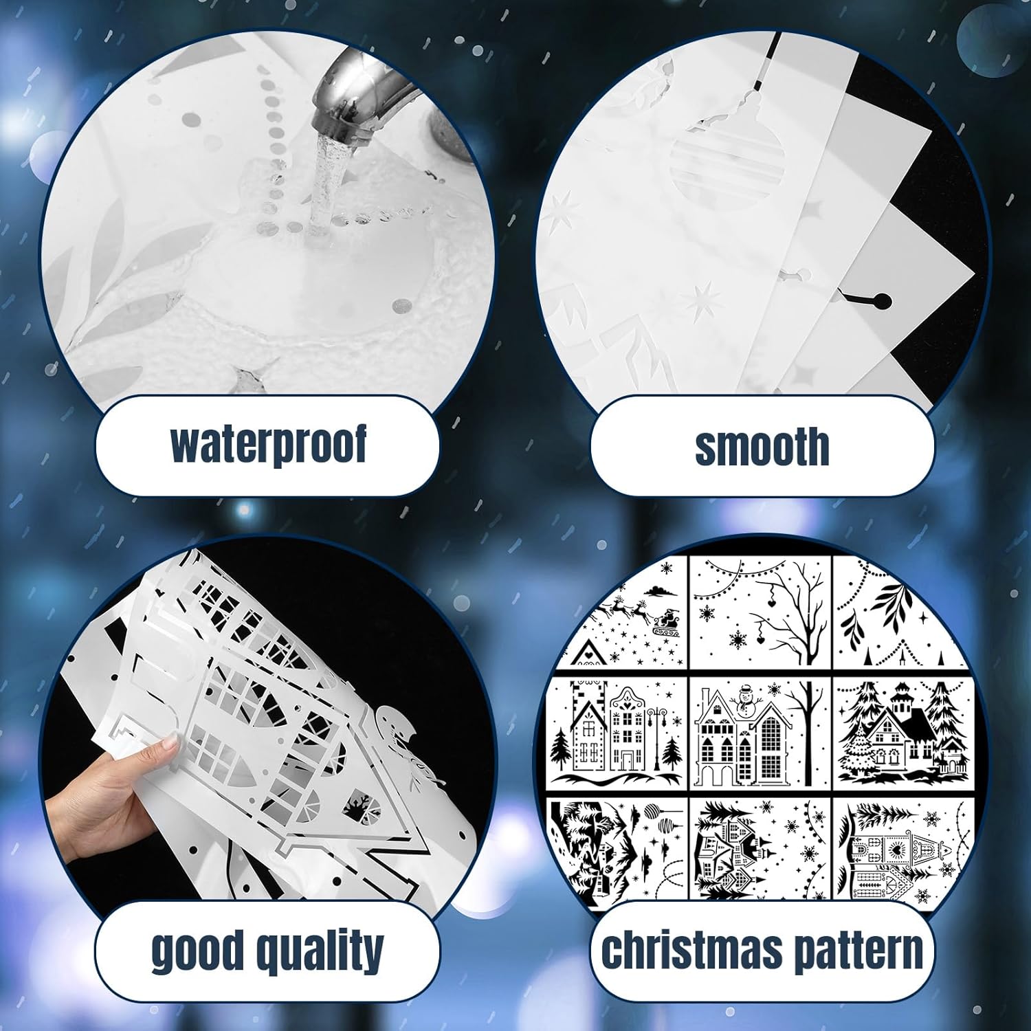 Skiennix 12 Pcs Christmas Stencils - Large 13.78 x 11 Inch Reusable Holiday Templates for DIY Glass Decor