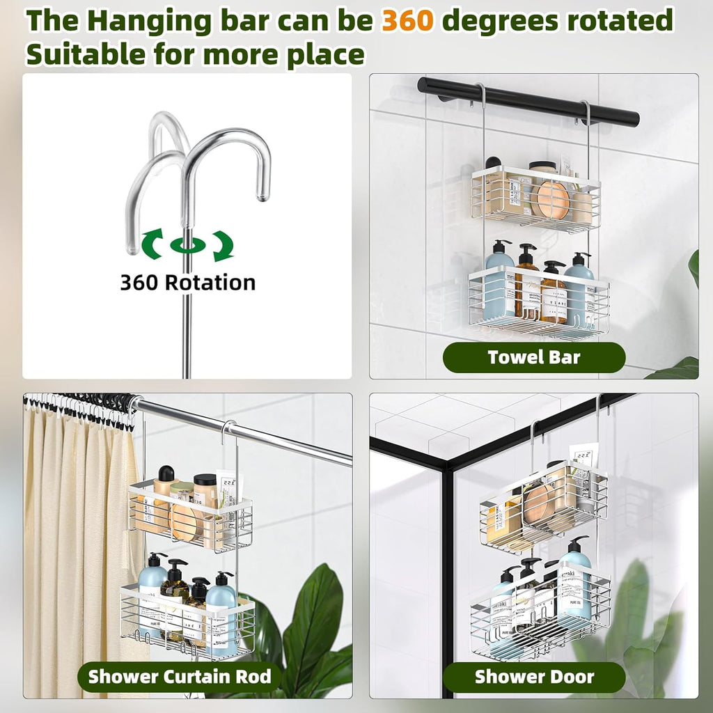YUOROS Shower Caddy - 2-Tier Over The Door Organizer Rack | Rustproof 304 Stainless Steel, Silver