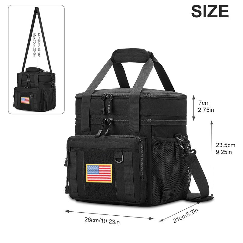 Gafetrey Expandable Large Tactical Lunch Box for Adults, Heavy Duty Durable Lunch Cooler Bag with MOLLE Lunch Pail for Work Camping Fishing Picnic (Black-Camo, 24L)