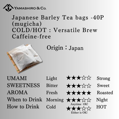 Barley Tea - 40 Packs (HOT/COLD, Caffeine-Free) Versatile Brew, Traditional Japanese Barley Tea【KYOTO-YAMASHIRO】