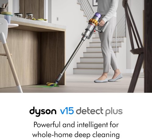 Dyson V15 Detect Plus Cordless Vacuum - Powerful 240AW Suction, 3 Modes, 60 Min Runtime | Illuminated Dust Detection, Pet Hair Detangler