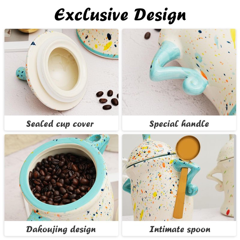 Antetek Canister With Attitude,Large Capacity Cute Sassy Storage Canister,Interesting food jars, stylish airtight large ceramic lids, coffee, tea, sugar and spice storage jars with spoons (Colour)