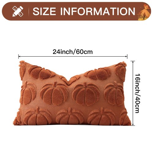 OTOSTAR Fall Pillow Covers Set of 2 Autumn Pumpkin Throw Pillow Covers for Sofa Couch Bed Living Room Soft Plush Short Wool Velvet Farmhouse Throw Pillow Covers for Halloween Rust 16x24 Inch