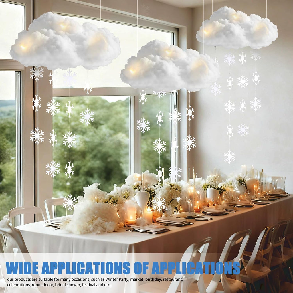 Wettarn 18 Pcs Winter Cloud Decorations - 3D Large Hanging Ornaments with Snowflakes for Parties