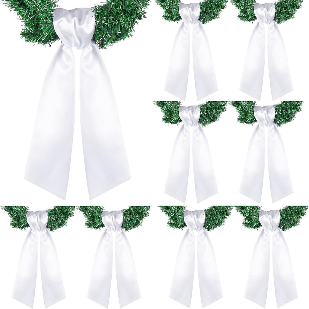VitalCozy 8 Pcs Wreath Sash - Blank Embroidery Accessories for Indoor/Outdoor Decor | 4.49" X 56.30", White