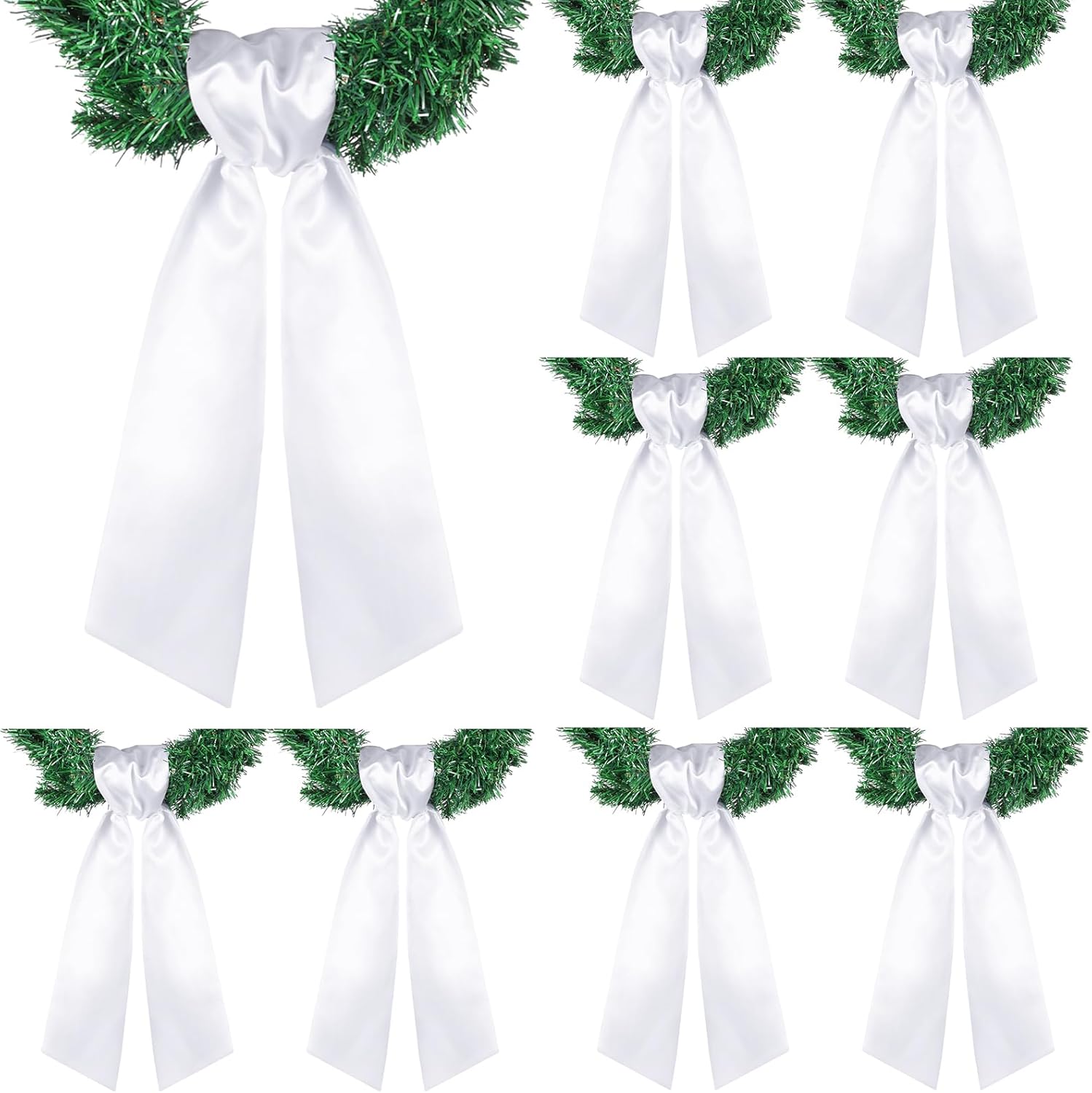 VitalCozy 8 Pcs Wreath Sash - Blank Embroidery Accessories for Indoor/Outdoor Decor | 4.49" X 56.30", White