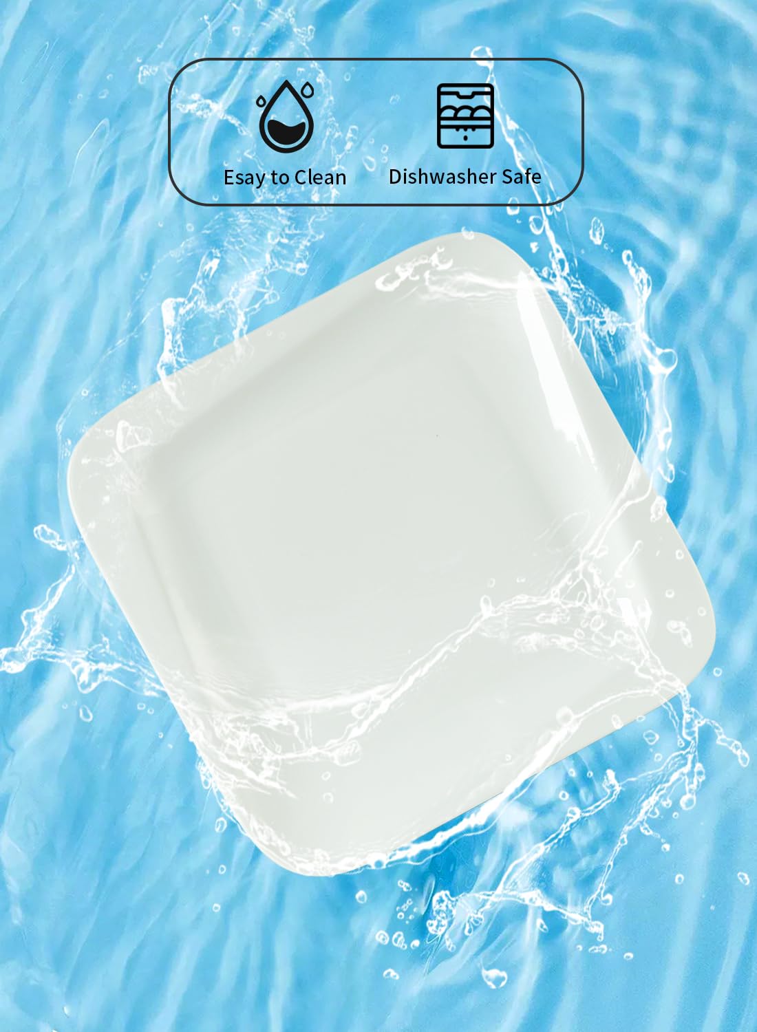 TAMAYKIM 7.3 Inch Porcelain Dessert Plates 10 Pieces, Appetizer Plates, Square Salad Dinnerware Sets, Scratch Resistant, Microwave, Oven and Dishwasher Safe, White