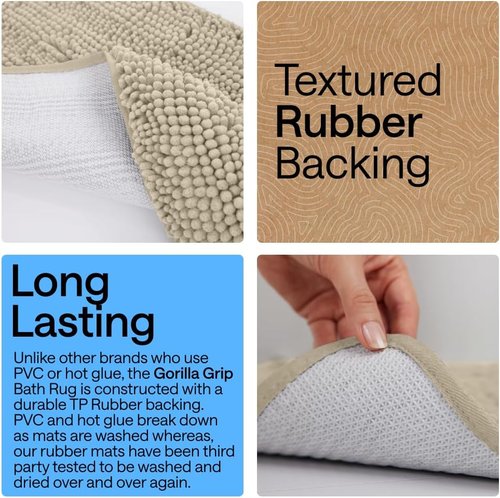 GORILLA GRIP Bath Rug Mat - Thick Soft Absorbent Chenille | Quick-Dry Microfiber, 44x26, Washable Sand