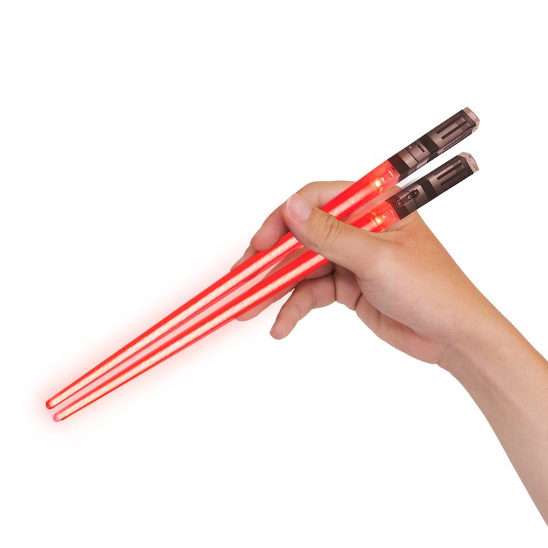 LIGHTSABER CHOPSTICKS LIGHT UP STAR WAR LED Glowing Light Saber Chop Sticks REUSABLE Sushi Lightup Sabers -Removable Handle Dishwasher Safe -Premium GIFT BOX and CARRY POUCH Included - Red - 1 Pair