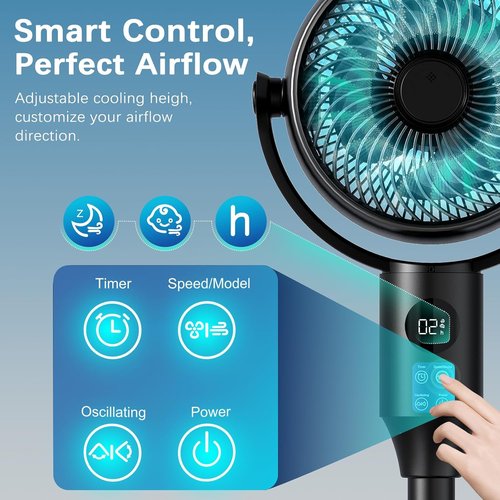 JYMIPA Oscillation Standing Fan - Whisper Quiet Pedestal Fan with 3 Modes & Remote | 24-42" Adjustable Height