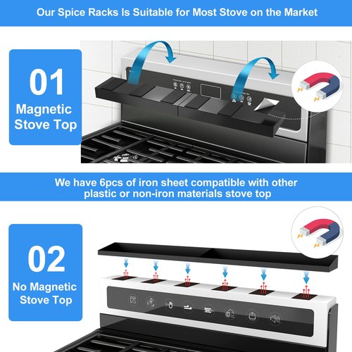 Mordx 30" Magnetic Stove Top Shelf Spice Rack,2 Pack 15" kitchen Seasoning Organizers Storage Gadgets Spice Rack Over The Stove Shelf Metal,Only For Flat Top Stove (Black)