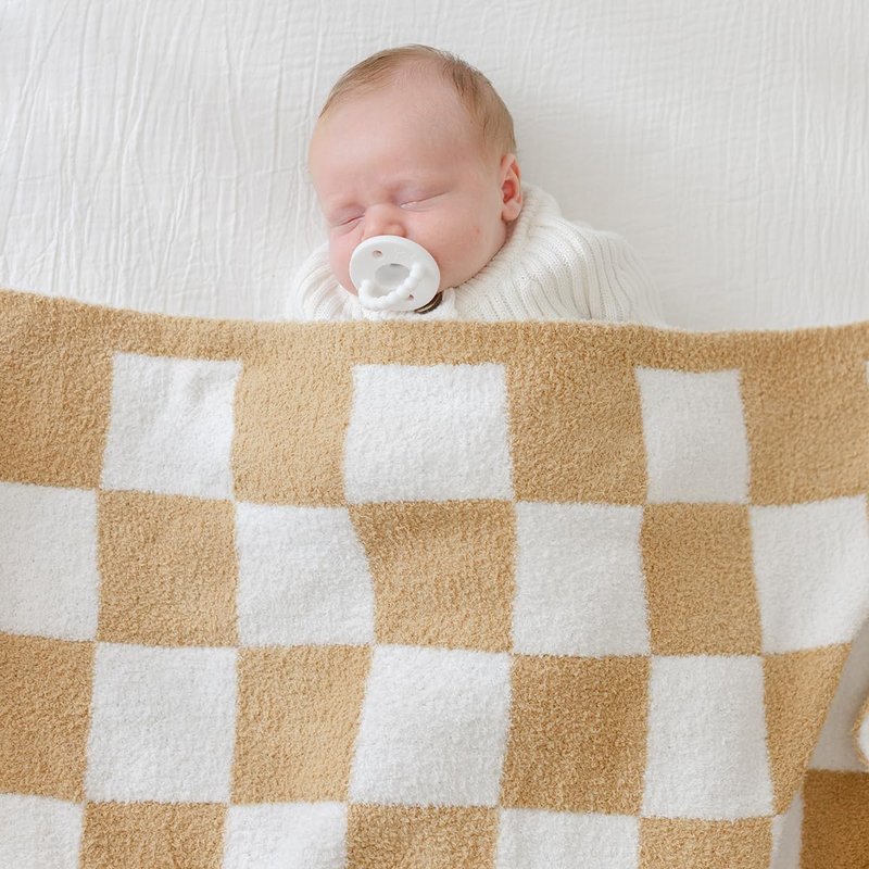Orelle Checkered Baby Blanket & Matching Socks Set | Plush Baby Blanket | Luxury Ultra-Soft & Cozy Receiving Blanket | Newborn Gift & Registry Must-Have | 30x40” | Brown